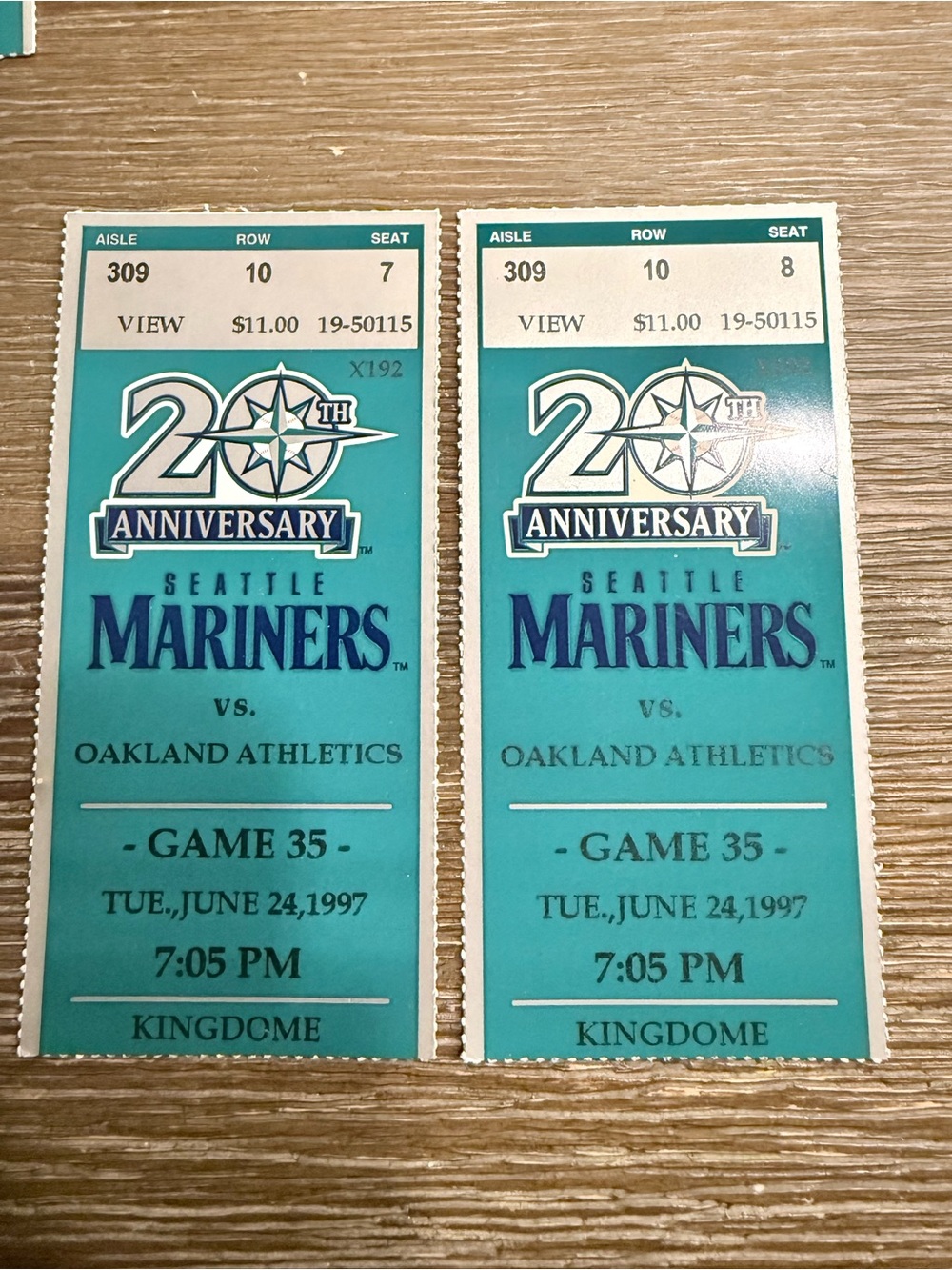 VTG Seattle Mariners vs Oakland Athletics Game 35 Tuesday June 24, 1997 7:05 PM